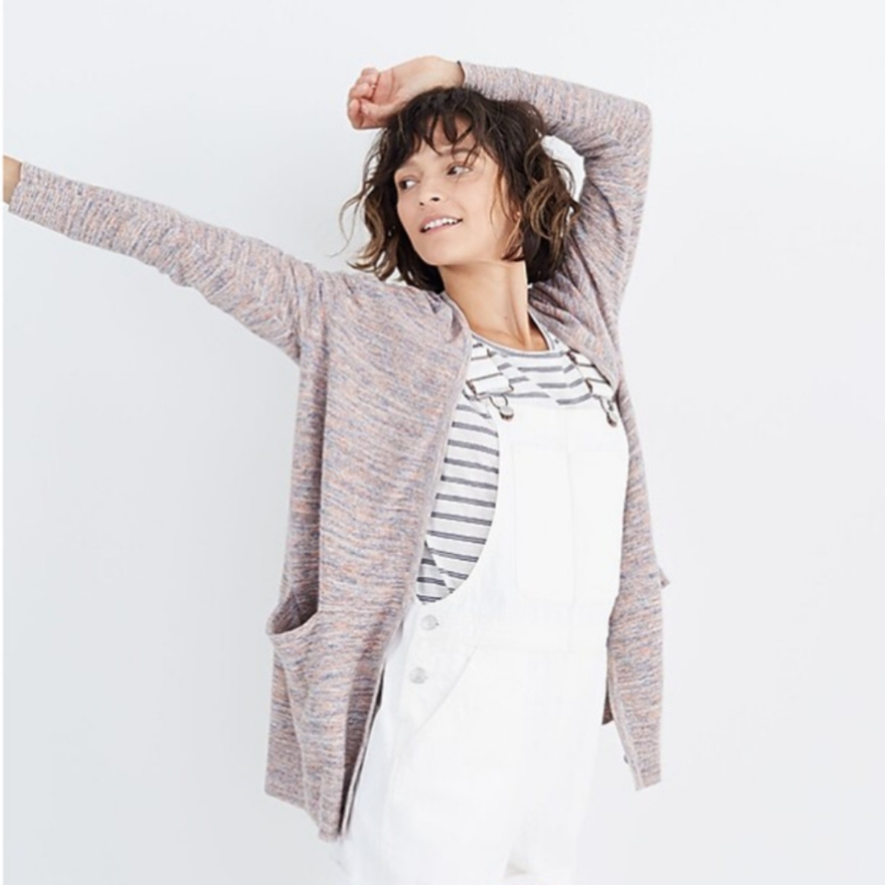 Madewell Marled Summer Ryder Oversized Open Front Cardigan Sweater, Medium